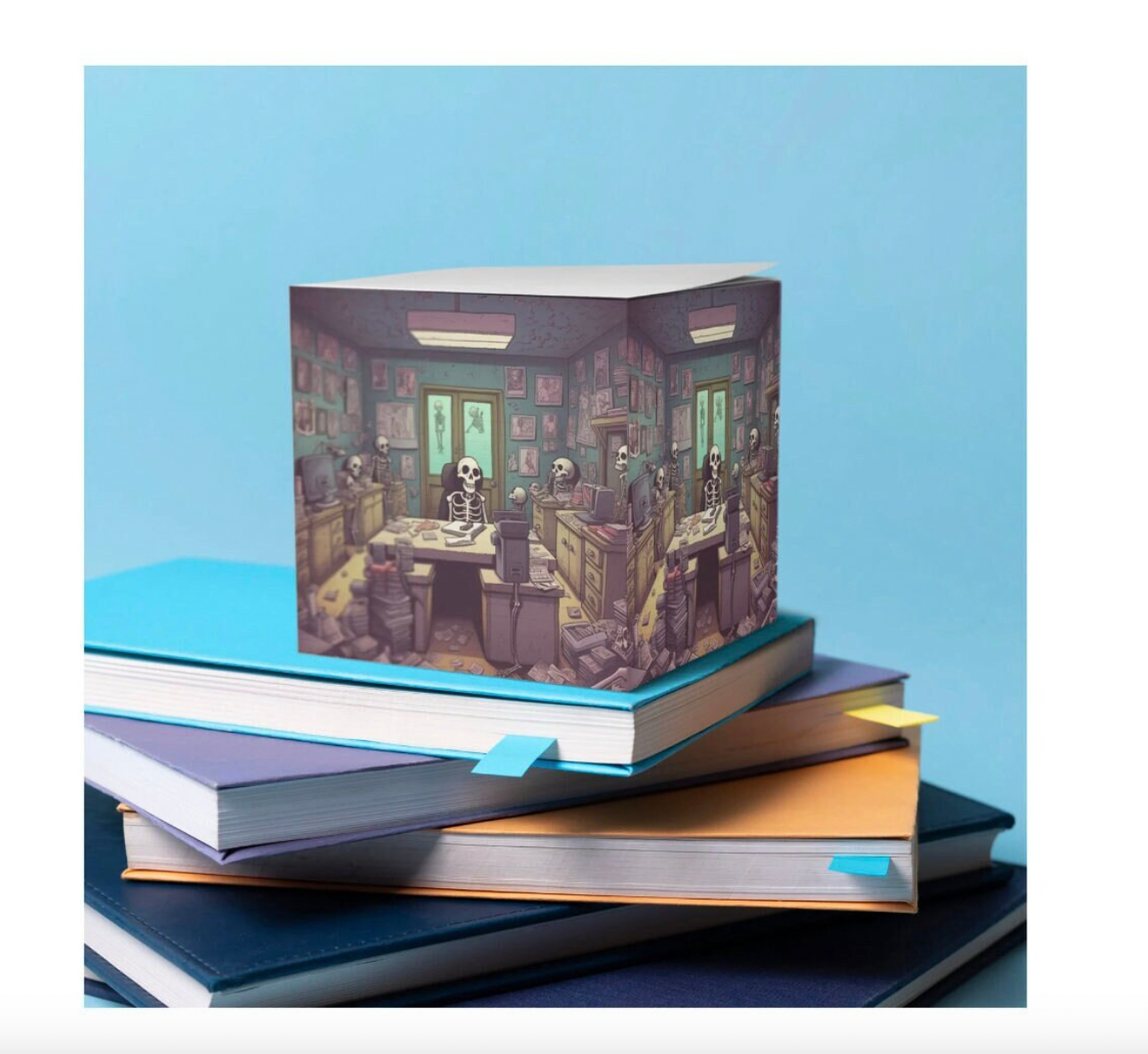 Skeleton Worker Sticky Note Cube