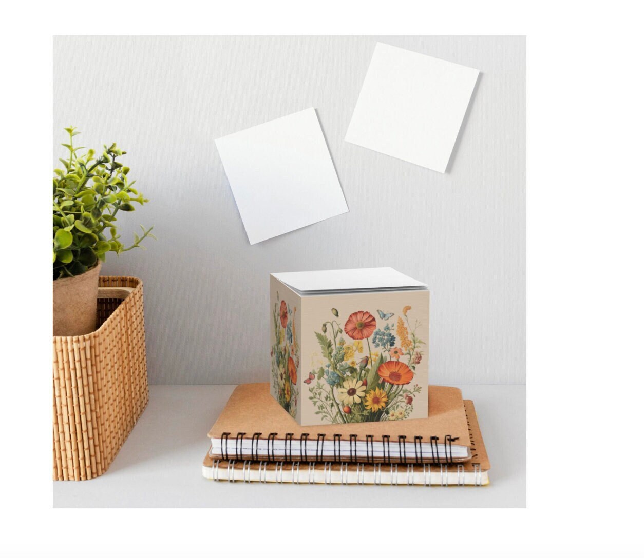 Flowers and Butterflies Sticky Note Cube