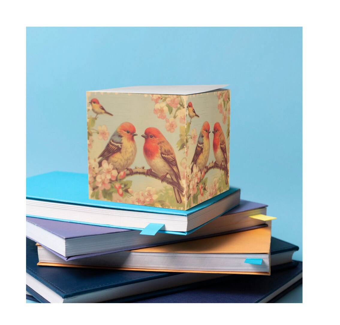 Birds and Flowers Sticky Note Cube