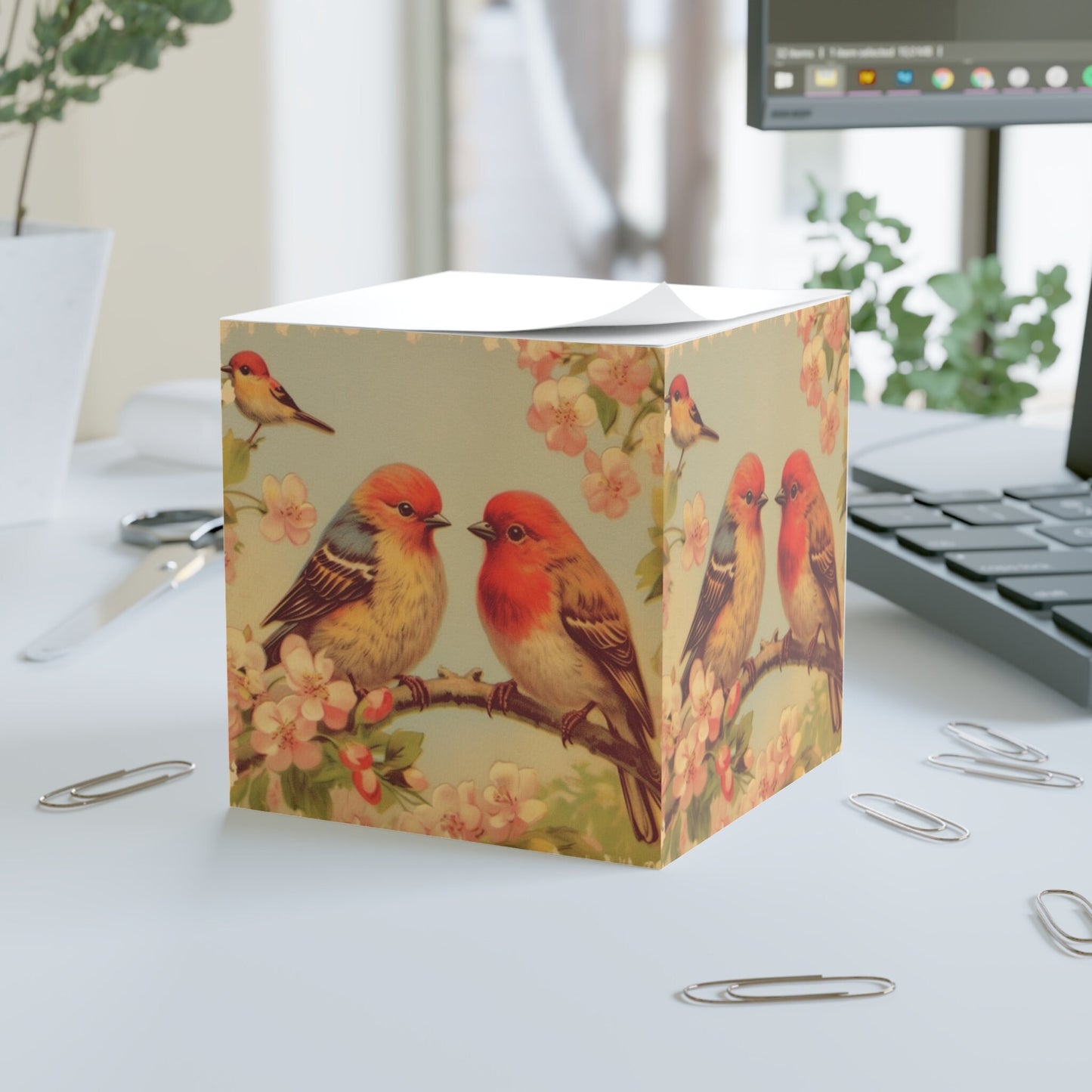 Birds and Flowers Sticky Note Cube