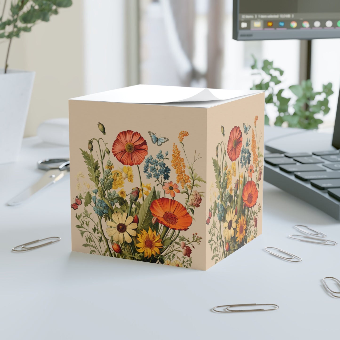 Flowers and Butterflies Sticky Note Cube