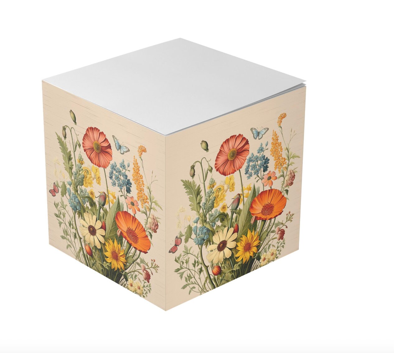 Flowers and Butterflies Sticky Note Cube